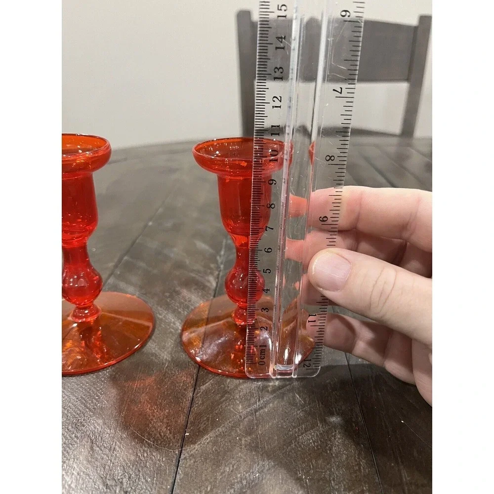 Morgantown‎ Glass Gypsy Fire Orange Candle Holder MCM Pair Vintage